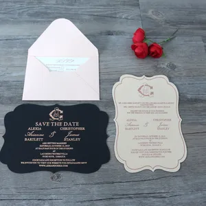 कस्टम Pocketfold शादी के निमंत्रण मखमल कार्ड गुलाब सोने चुंबक के साथ तारीख कार्ड बचाने के लिए सप्ताह में तीन गुना लिफाफा