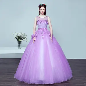 Lace Flower Beaded Fashion Purple Tulle Organza Colored Wedding Dresses
