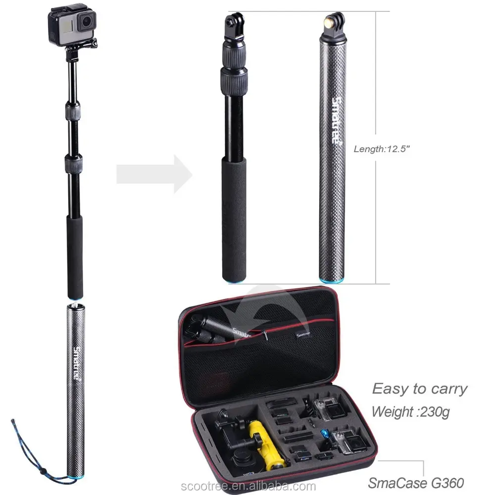 S3 Detachable Extendable Floating Selfie Stick Pole for GoPros Heros5/4/3+/3/2/1/Session (12.5"-39.5")
