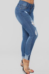 Jeans brésiliens skinny taille haute avec boutons superposés et ourlet roulé pour femmes - Product Image 6
