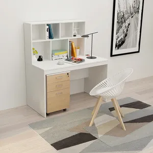 White Study Desk Modern Computer Table with Bookshelf and Cabinet for Home Office