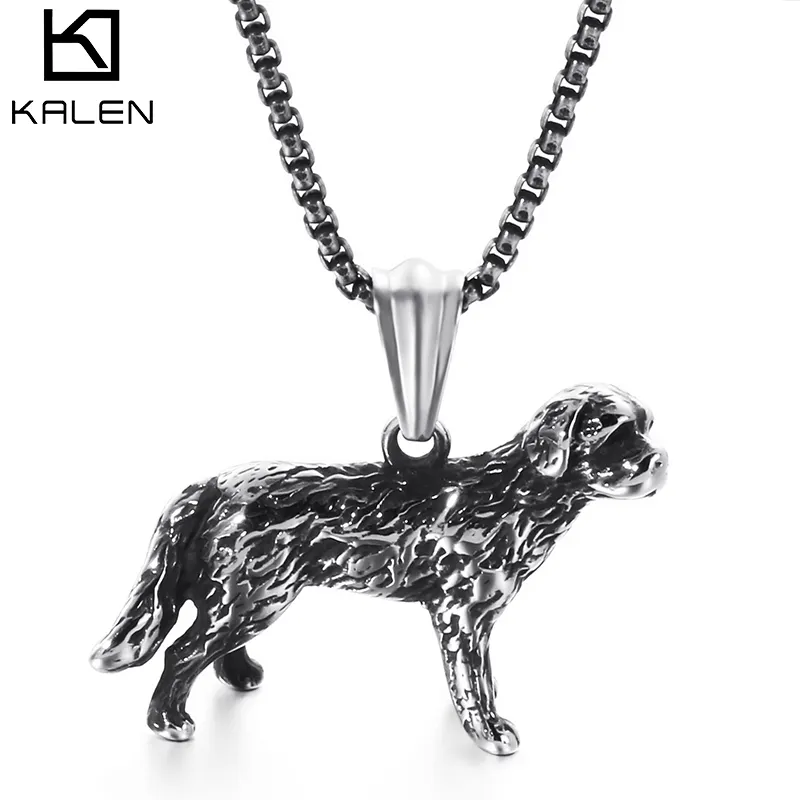 KALEN Punk gotik paslanmaz çelik köpek Labrador/Keji /Schnauzer takılar kolye kolye zinciri ile erkek ve kadın için