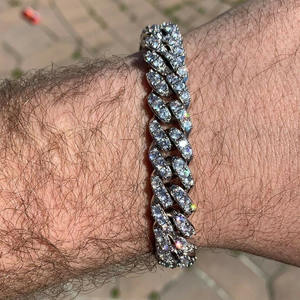 คิวบาเชื่อมโยงผู้ชายสร้อยข้อมือเย็นออกหน้าอกลงของไมอามี่คิวบา12มิลลิเมตรที่กำหนดเองทองเหลืองเพทายโซ่และการเชื่อมโยงกำไลทองเหลือง925เงิน - Product Image 5