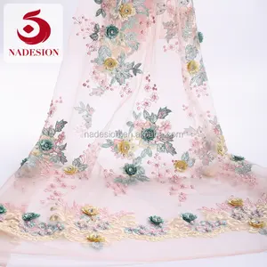 2018 chino bordado tulle tela del cordón del melocotón/tela del cordón de tulle multi <span class=keywords><strong>color</strong></span> bordado Diseño - Product Image 1