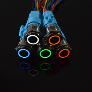 Interrupteur à bouton-poussoir métallique étanche 16 mm, à verrouillage momentané, 1NO 1NC, avec anneau et lumière LED, large tension 9-24V 12V 110V 220V - Product Image 1