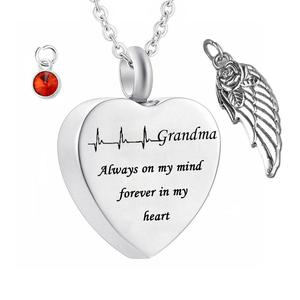 Anniversaire pierre urne collier ailes Souvenir pendentif grand-mère bijoux commémoratifs pour toujours dans mon esprit pour toujours dans mon coeur - Product Image 1