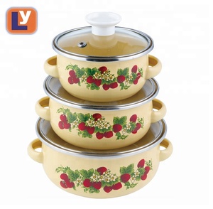 Ensemble de 3 casseroles <span class=keywords><strong>en</strong></span> émail avec couvercle <span class=keywords><strong>en</strong></span> métal et couvercle <span class=keywords><strong>en</strong></span> <span class=keywords><strong>verre</strong></span> - Product Image 3