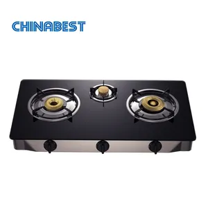 Chinabest chất lượng tốt cao cấp 3 Đầu Đốt Gas bếp tempered glass bảng điều chỉnh với giá thấp
