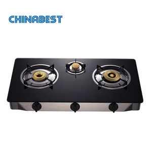 Chinabest Baik Kualitas Tinggi Akhir 3 Burner Kompor Gas Kaca Tempered Panel dengan Harga Murah