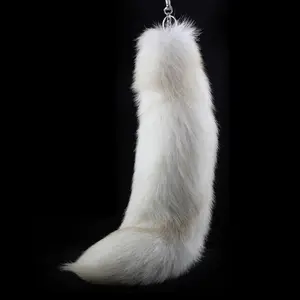 Genuine animal fur 40cm fluffy blue fox fur tail key chain white color fox tail