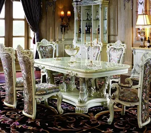 luxury marble top wood carving banquet centre dining table for dining room