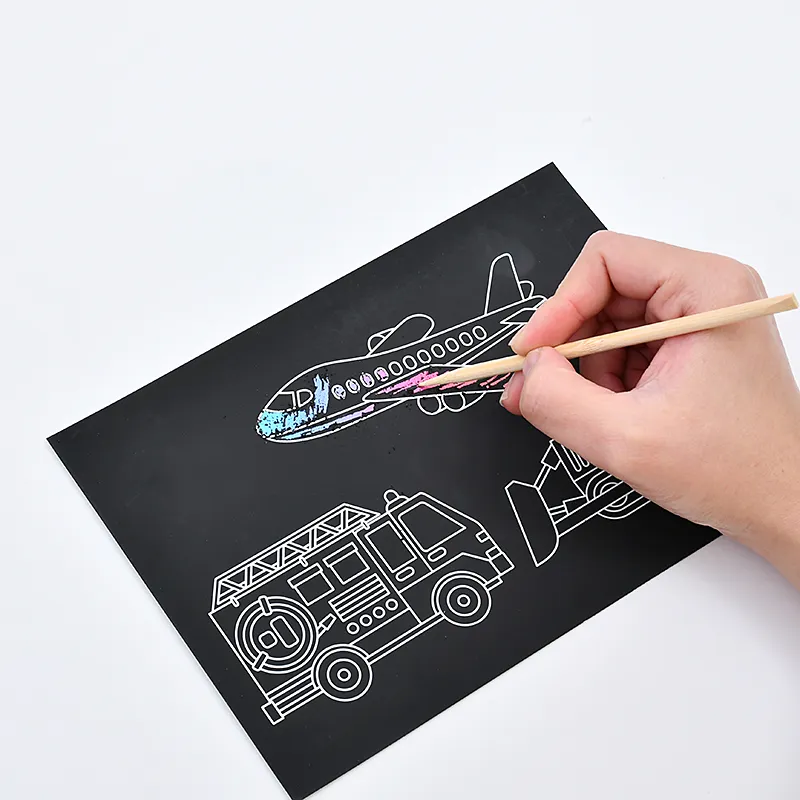 Wholesale vehicle design Children painting Magic Rainbow black Scratch Art Paper