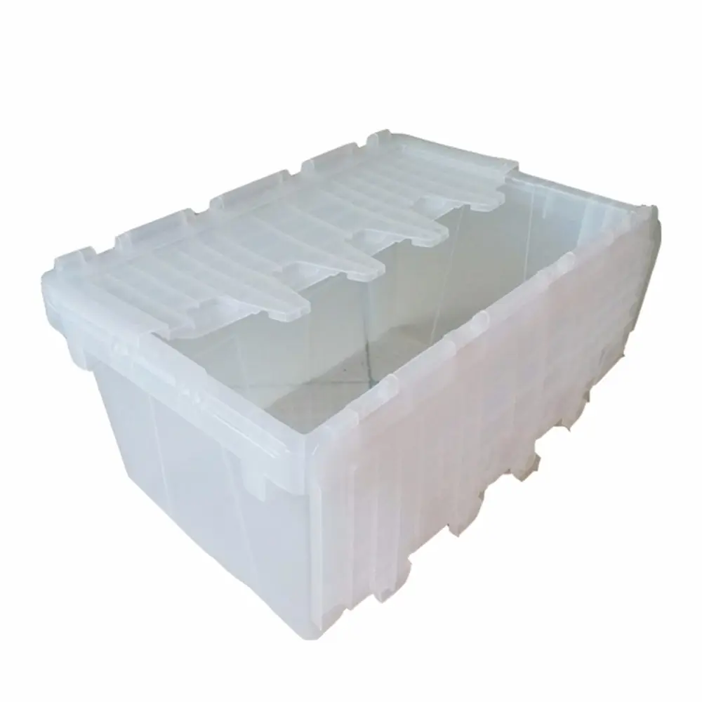 JOIN 42L New Style Clear Color Stackable And Nestable PP Moving Crate Attached Lid Distribution Container Heavy Duty Storage Bin