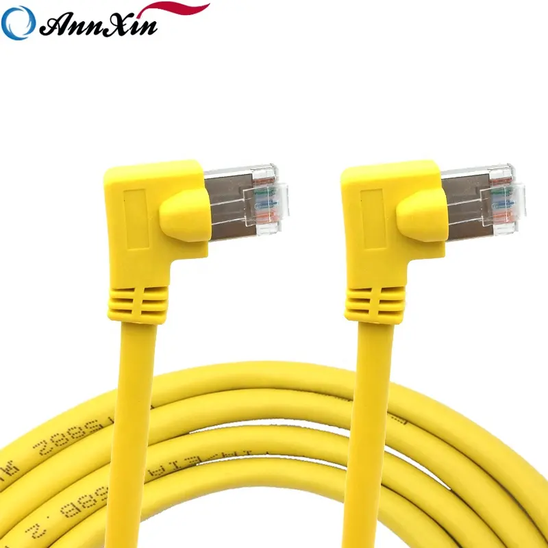 90 องศามุมขวา RJ45 ชายด้านซ้าย Cat5e Ethernet สายเคเบิลเครือข่าย FTP