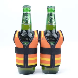 High Quality Manufacturer customized logo printing neoprene collapsible 330ml life jacket shape bottle beer can coolers holder