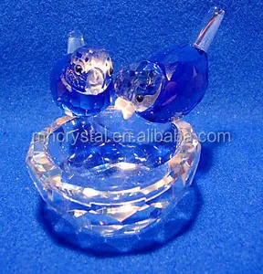 Artigianale di vetro Taglio di Cristallo Uccelli su un Nido-Blu MH-D0230