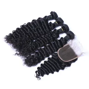 cheap virgin brazilian human hair extensions virgin cuticle aligned deep weave hair bundles with closure remy hair weft