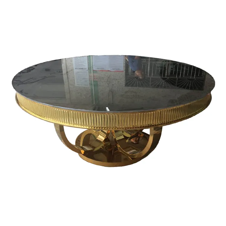 Exquisite wedding stainless steel mirror glass top banquet table for sale