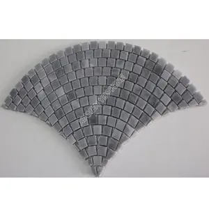 Baldosa de mosaico con forma de ventilador cuadrado, baldosa de mármol gris de Carrara, precio al por mayor