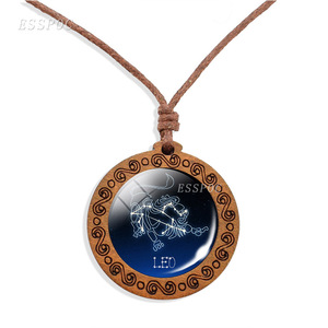 12 <strong>Constellations</strong> <strong>Necklace</strong> Zodiac Jewelry Libra Jewelry Zodiac <strong>Necklace</strong> Glass Cabochon Wood <strong>Necklace</strong> - Product Image 1