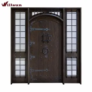 Antique style wine cellar security wrought iron solid wood door grill designs