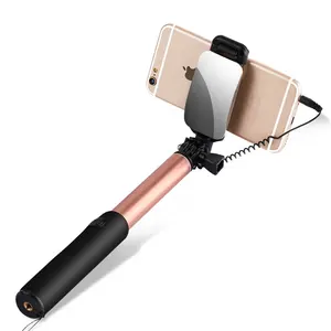 Universal con cable Mini plegable con espejo HD Cámara Selfie Stick de alta calidad