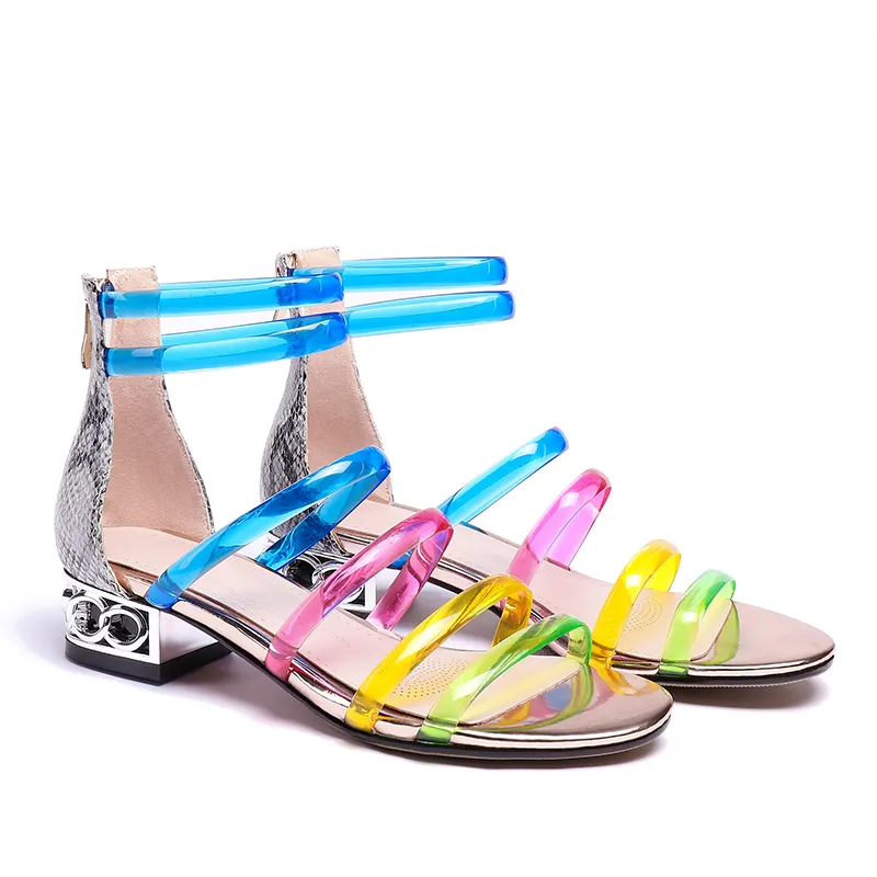 WETKISS נקבה הנעלה חדש 2019 קיץ סנדלי צבעוני PVC ג 'לי סנדלי פלדה נמוך העקב גלדיאטור סנדלי נשים גבירותיי נעליים
