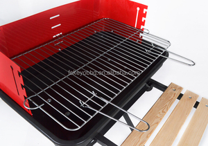 高さ調節可能なグリルネット折りたたみ式バーベキュー長方形グリルトロリーチャコールグリル木製テーブル付き - Product Image 3