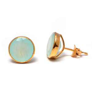 Boucles d'oreilles Aqua Calcedony avec monture en or vermeil de style bohème pour mariages, fêtes et cadeaux - Product Image 1