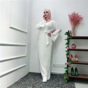 イスラムアバヤドレススカートトップ女性ロングドレスマレーシアプリーツホワイトアバヤ