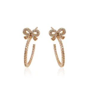 94558 China Xuping hot sale fashion 18k gold plated a bow shaped hoop bowknot earring, earrings with zircon for women