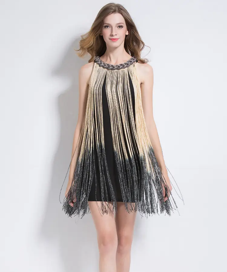 Volwassen Vrouwen Gatsby Lange Swingende Fringe Tassel Flapper Cocktail Jurk 1920 Roaring Fancy Dress Dancewear Kostuum Latin Jurk