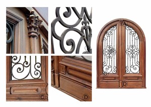 Portes d'entrée de jardin en bois et fer forgé de style Art déco avec motifs en verre - Product Image 3