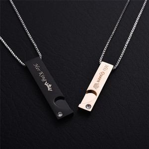 Toptan paslanmaz çelik çift takı gravür onun kral onun kraliçe çift kolye kutusu zinciri ile - Product Image 5