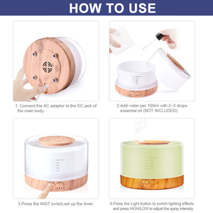 Bộ Khuếch Tán Hương Thơm Chất Lượng Hàng Đầu 500ML Tùy Chỉnh 7 Màu Đèn Led Thay Đổi Với Sinh Thái Thân Thiện Bpa Vật Liệu Miễn Phí Difuser - Product Image 4