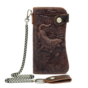 Retro <strong>UK</strong> New Design <strong>Men</strong> RFID Chain Crazy Horse Biker Phone Zipper Bag Genuine <strong>Leather</strong> Travel Long <strong>Wallet</strong> - Product Image 1