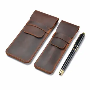 Astuccio Multifunzionale in Vera Pelle per Penne, Porta Pennelli da Trucco, Custodia Artigianale Stile Vintage in Pelle Crazy Horse - Product Image 1