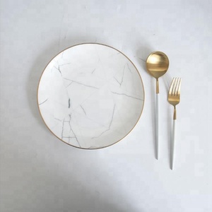 De <span class=keywords><strong>service</strong></span> rond 8 pouces marbre <span class=keywords><strong>assiette</strong></span> à <span class=keywords><strong>dessert</strong></span> os chine avec or jante - Product Image 3