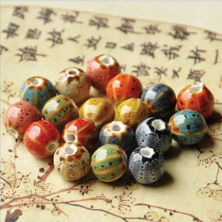 Perles en céramique en forme de citrouille, pastèque CC1853, poterie, perles de conducteur en porcelaine pour la fabrication de bijoux boucles d'oreilles, Mala, bricolage diy