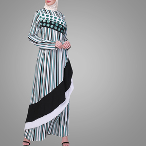 Delle signore Bella di Disegno Verde di Codici A Barre Mania Abaya Vestito di Stile Turco Islamico Vestiti Musulmani di Jalabiya - Product Image 2