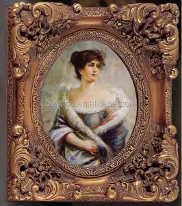 ภาพวาดสีน้ำมันสไตล์โรโคโคฝรั่งเศสโบราณของหญิงสาวในไม้กระดาน