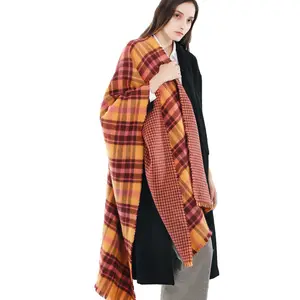 Châle réversible à carreaux en tartan, grande taille, pour femmes, écharpe d'hiver