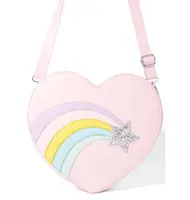 गुलाबी दिल के आकार कैंडी पु चमड़े गोफन बैग इंद्रधनुष सजाया आईटीए बैग देवियों कंधे बैग बैग लड़कियों