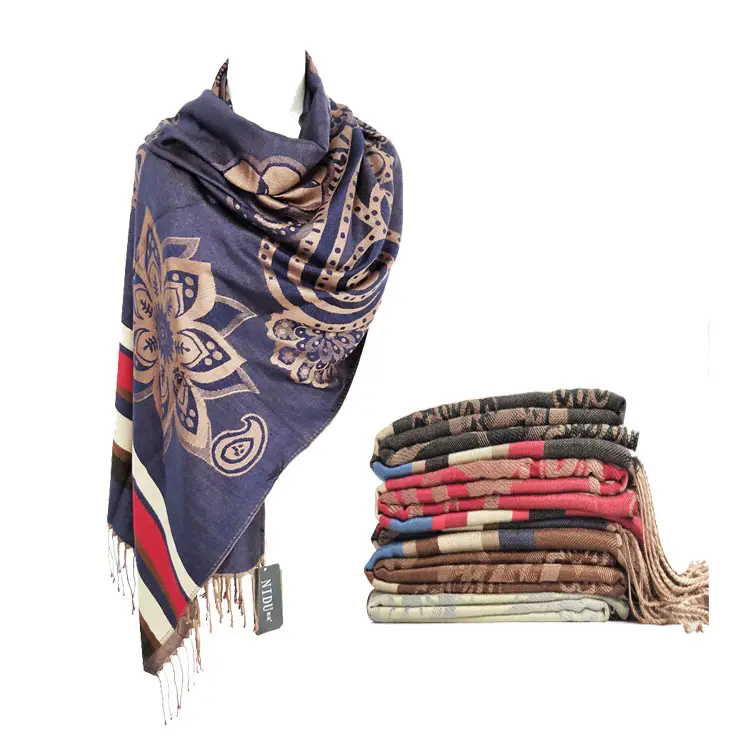 70*180cm Viscose scarf reversible jacquard shawl long size pashmina