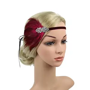 Bando Retro Wanita, Aksesori Pesta Modis 1920S Dekorasi Rambut Bulu