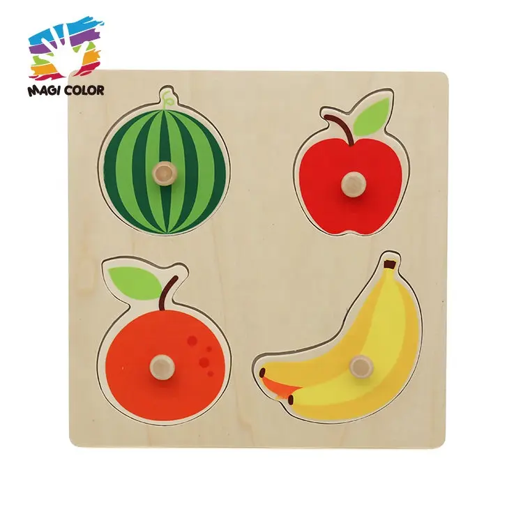 Wholesale kids educational shape matching 4 pcs wooden fruit puzzle with knob W14M157