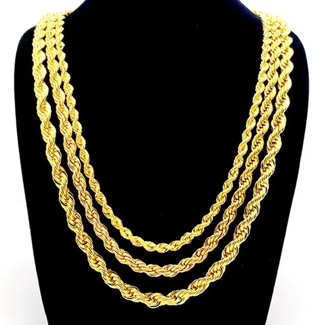 Best Quality Rope Chain 18k Yellow Gold Plated Womens Mens Stainless Steel Necklace Chain