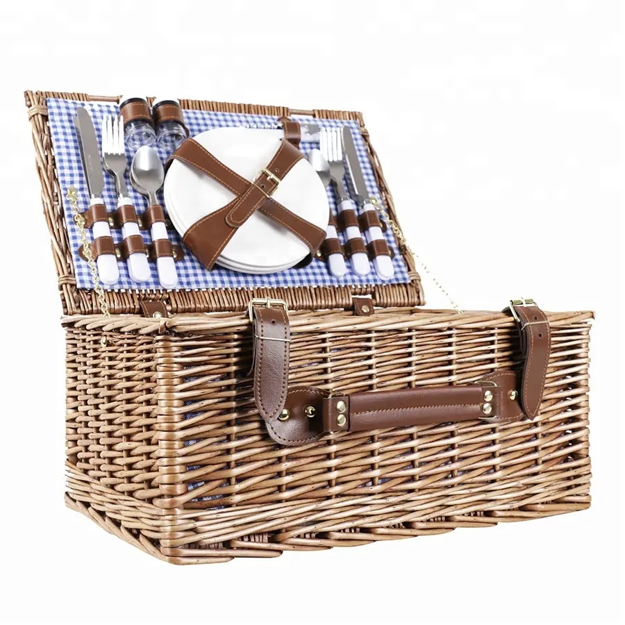 Panier de pique-nique, style romantique, pour quatre personnes, cadeau, ensemble