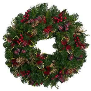 热卖高品质人造松针圣诞装饰冬青叶花环。