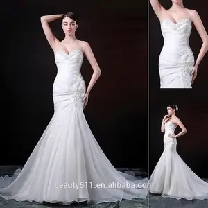 Gaun Pengantin Putri Duyung Organza Sutra Panjang Lantai Tanpa Lengan Sweetheart Modern Buatan Khusus WD1710